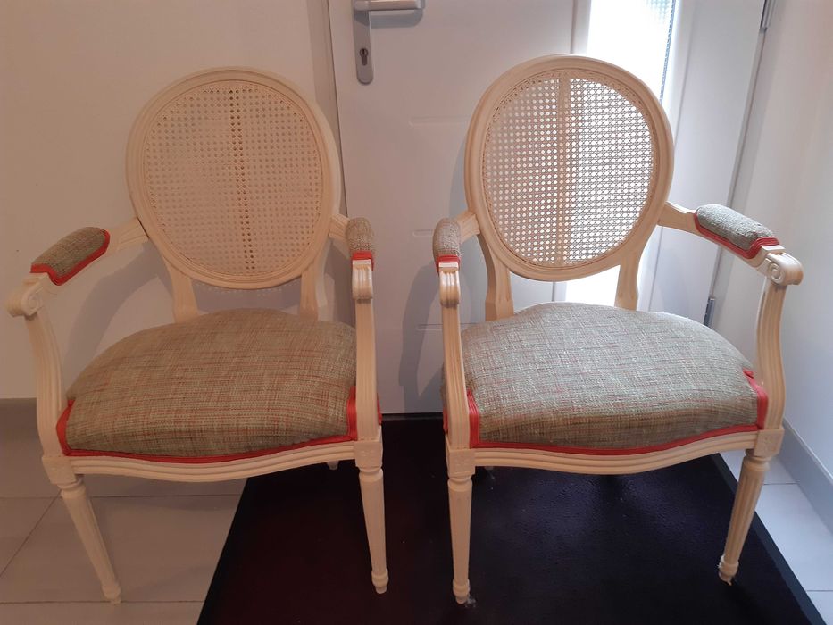 2 cadeiras assento tecido recosto cana