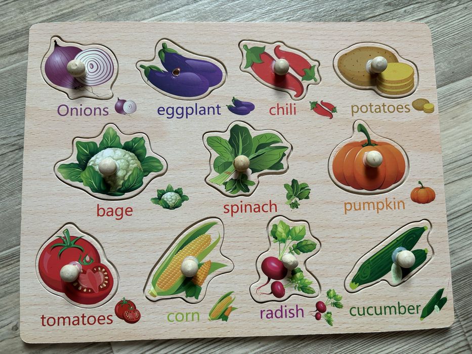 Drewniana układanka x2 owoce i warzywa