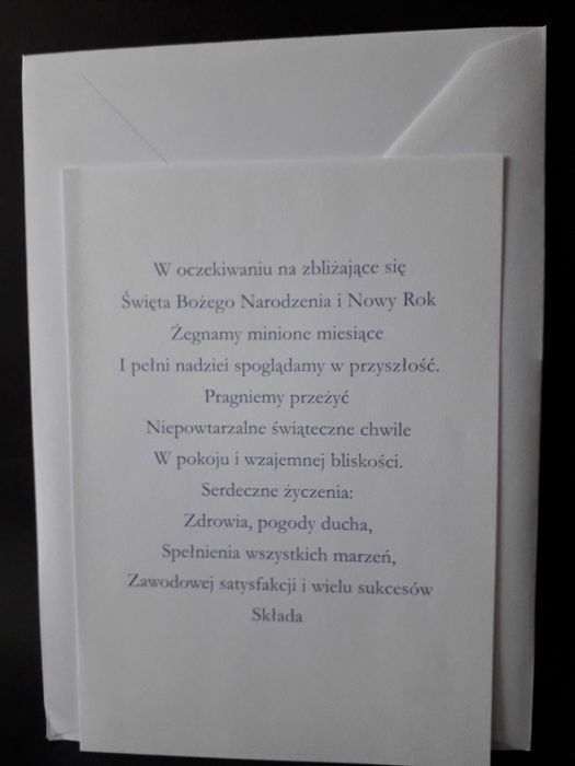 Kartka świąteczna z życzeniami i kopertą nowa.