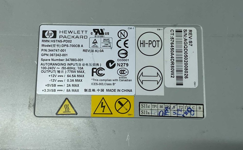 Fonte de alimentação HP 12v - 64,5 Amp