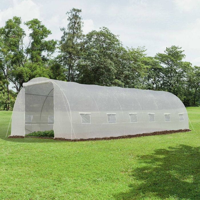 Estufa de Horta ou Jardim 8x3x2m com 12 Janelas e Porta de Enrolar