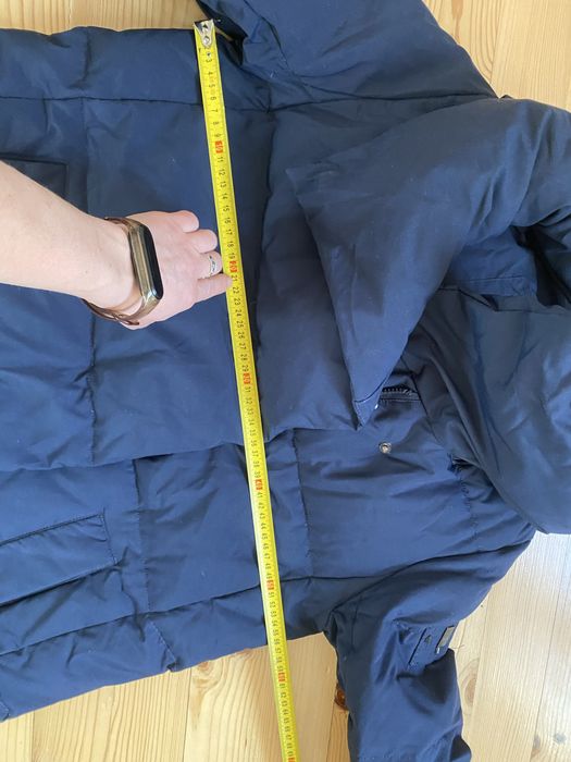 Пуховик жіночий довгий з високим коміром Темно-синій