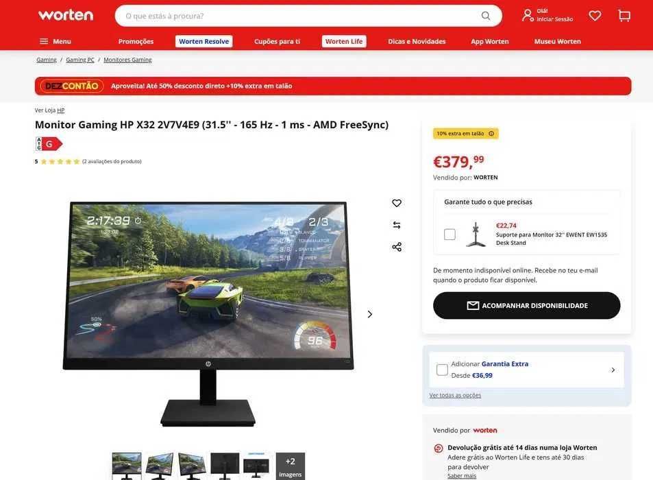 monitor gaming HP X32 - QHD 2K - 165hz - ips