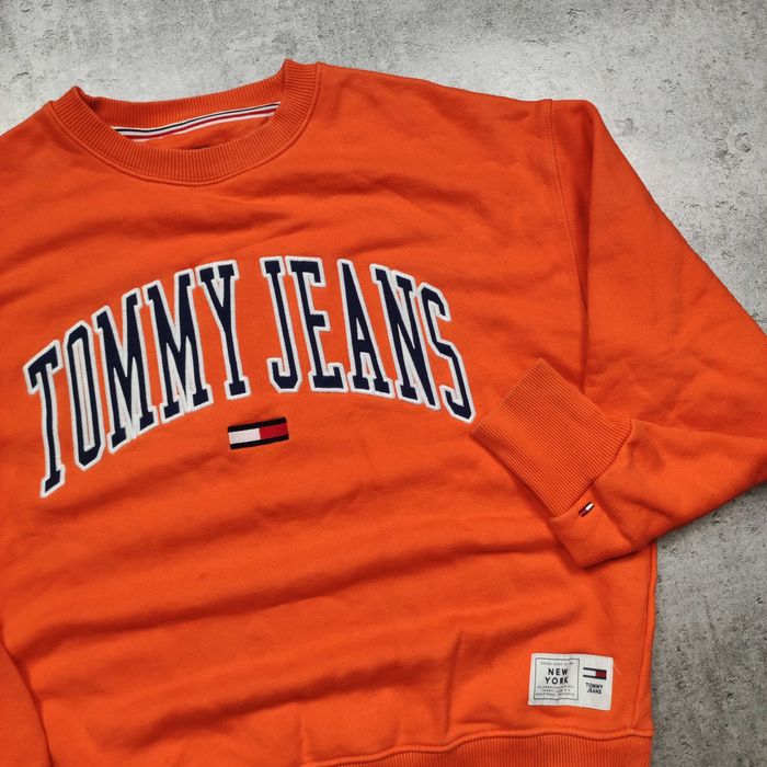 MĘSKA Bluza Bawełna Duże Logo Pomarańczowa Tommy Hilfiger Jeans Casual