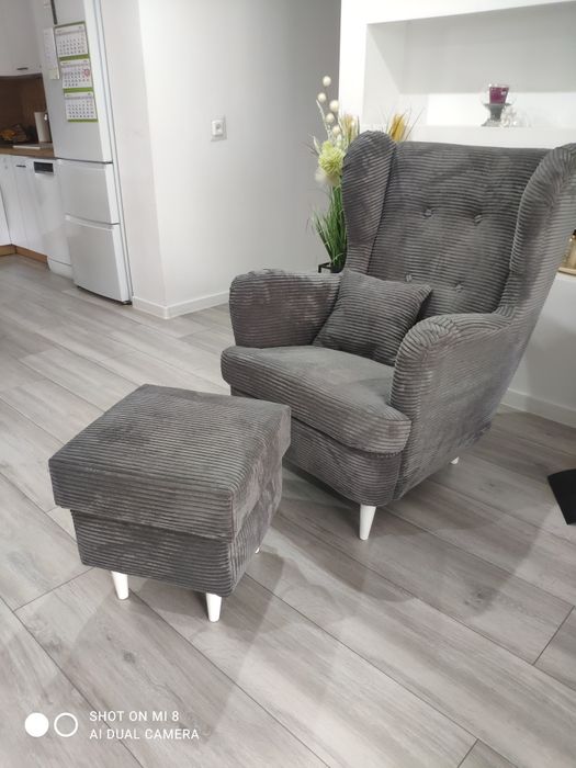 Fotel Uszak Skandynawski + Hocker poduszka gratis