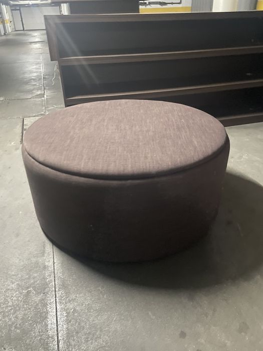 Circular Ottoman (Pouf) in Brown Fabric (2 pcs)