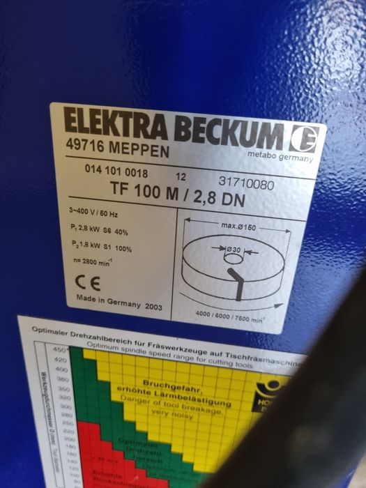 Frezarka dolnowrzecionowa elektra beckum  TF 100 m