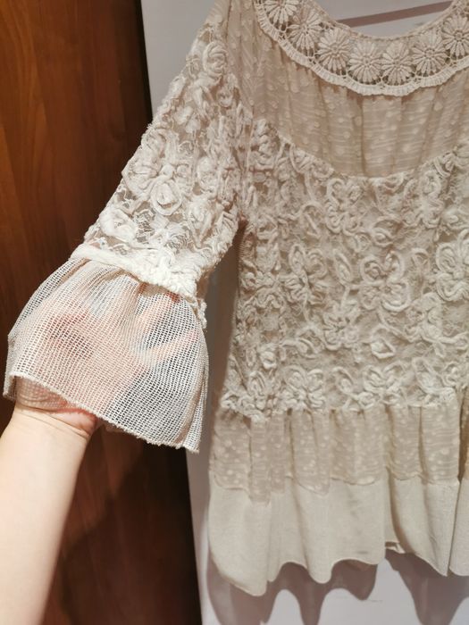 Sukienka kremowa boho oversize koronka