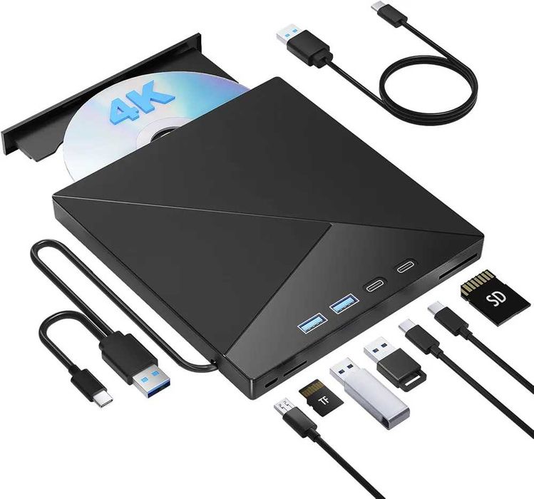 Zewnętrzny napęd Blu-Ray Odtwarzacz Player Nagrywarka DVD 4K 3D USB 3.0 BD CD DVD Windows Mac OS Linux USBC