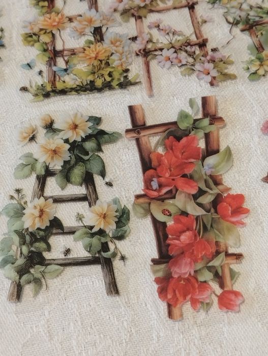 25 stickers autocolantes, escadas floridas