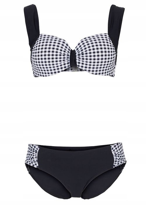 Bikini na fiszbinach usztywniane czarno-białe r.44 (85E)