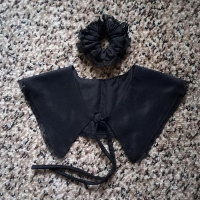 Чорний шовковистий комірець в наборі з резинкою та обідком для волосся