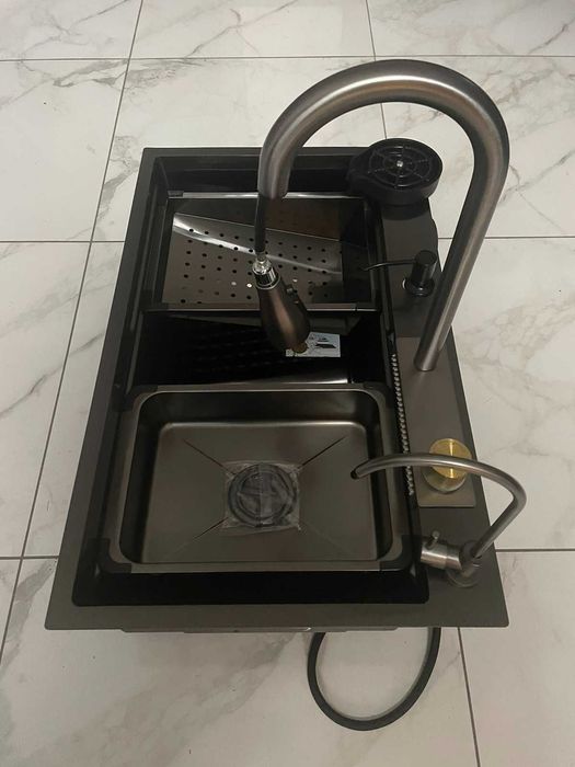 Набор Кухонная мойка Kraft Водопад - SET7546HM PVD