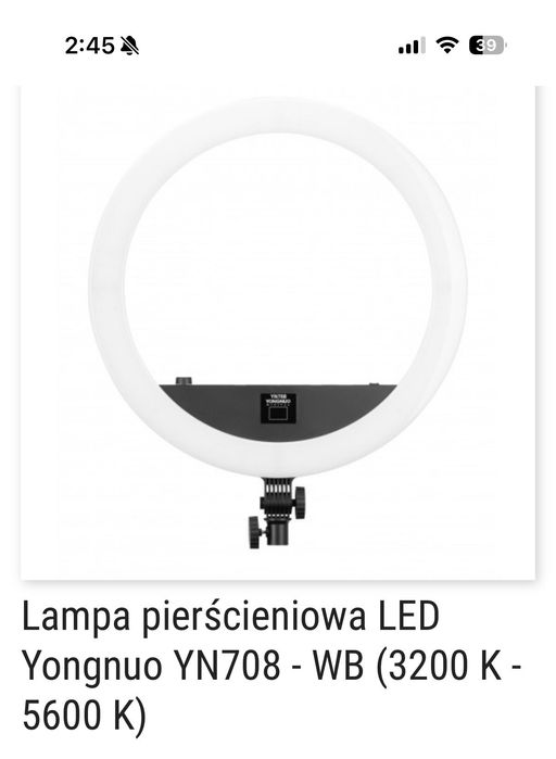 Yongnuo YN708 - lampa diodowa LED pierścieniowa, 45W