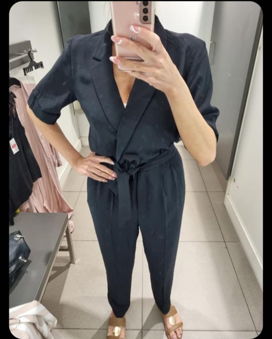 H&M czarny kombinezon z paskiem w talii 34 XS