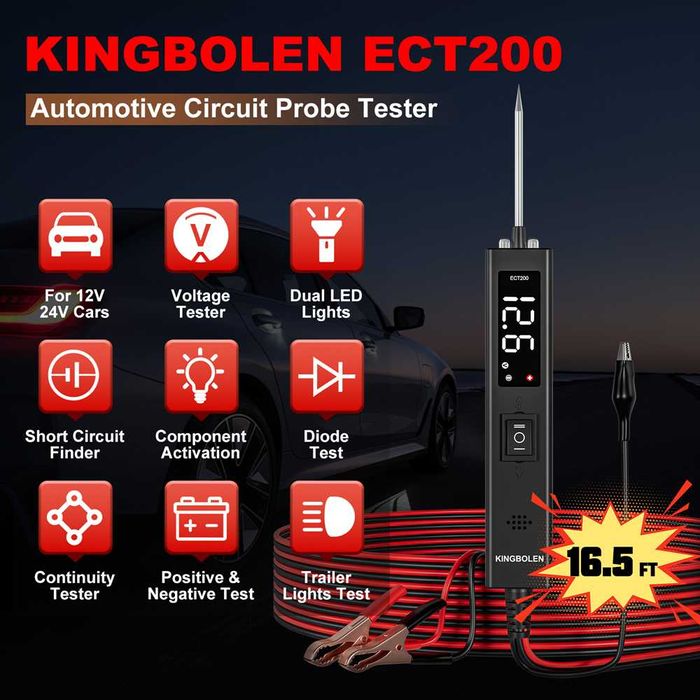 KINGBOLEN ECT200 Tester obwodów samochodowych sonda 12V 24V