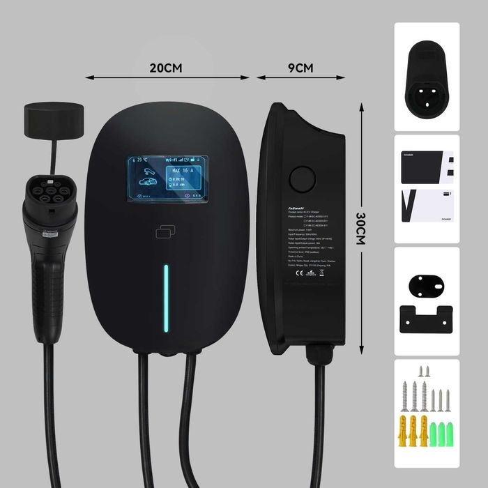Ładowarka samochodowa ścienna Wallbox 11 kW 6 - 16A 400V 7M APP Bluetooth czarna