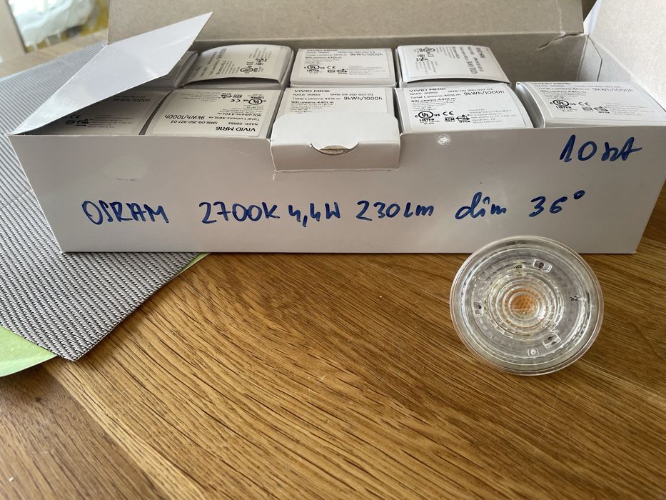 10 x Żarówka led osram GU10 4.4W 3000k 270lm ściemnialne 10szt