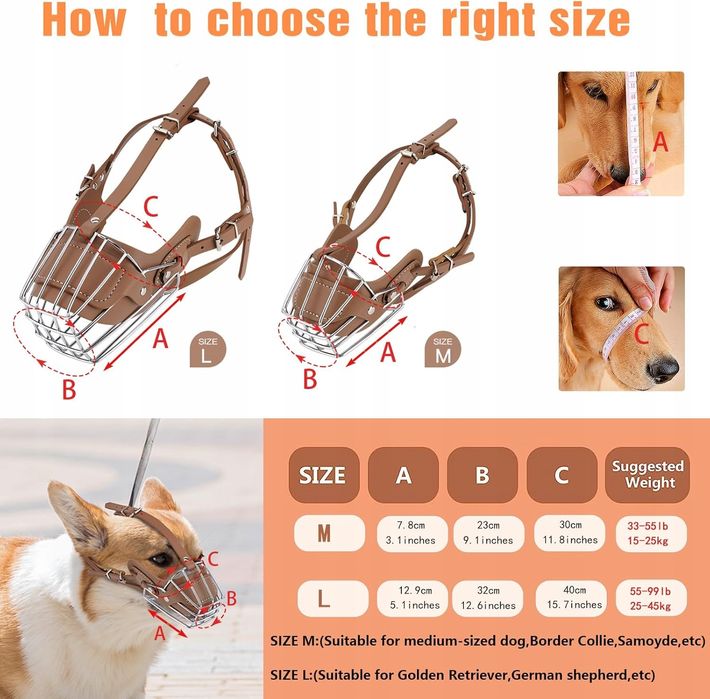 Kaganiec dla psa metalowy brązowy rozmiar L