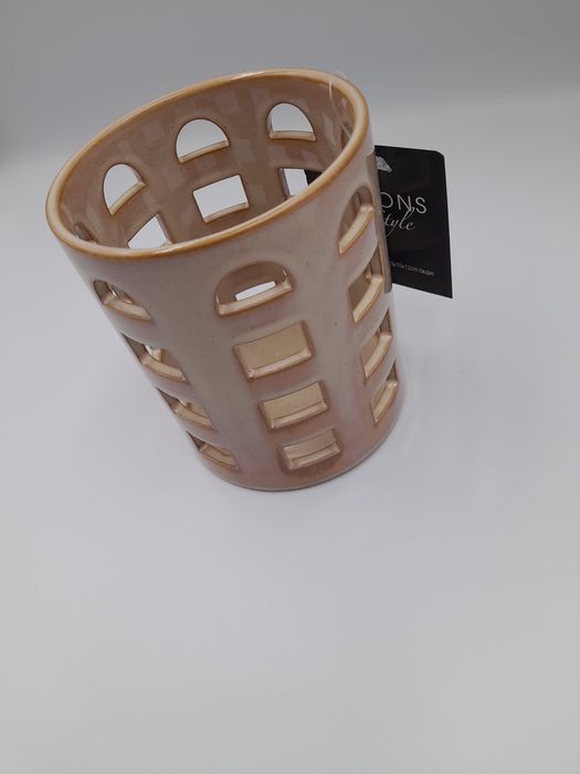 Świecznik lampion ceramiczny beżowy