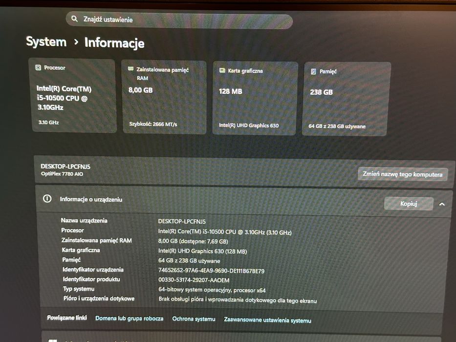 Komputer Dell AiO OptiPlex 7780