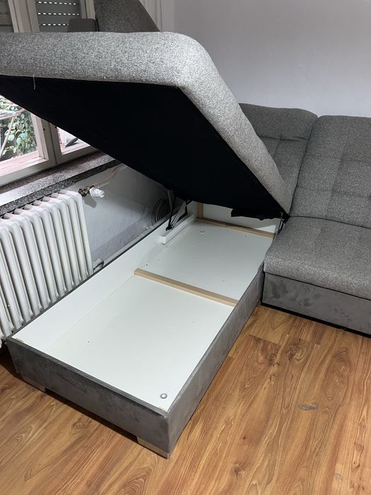 Duży Narożnik Sofa Szara z Funkcja Spania 200x250