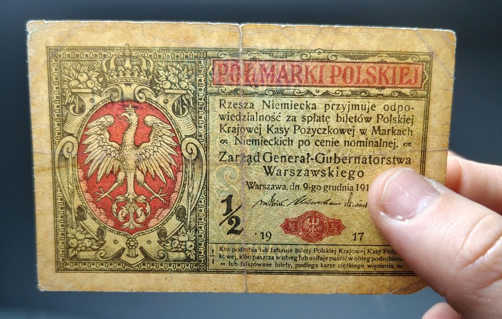 Banknot 1/2 marki polskiej 1916r. "Generał"