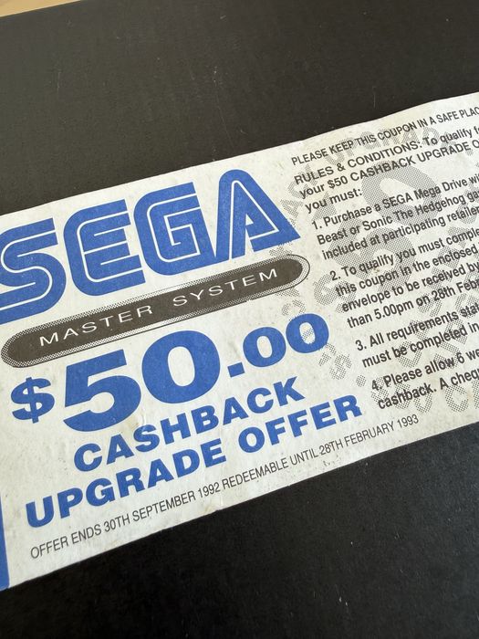 Voucher / vale Sega Master System - Mega Drive - anos 90