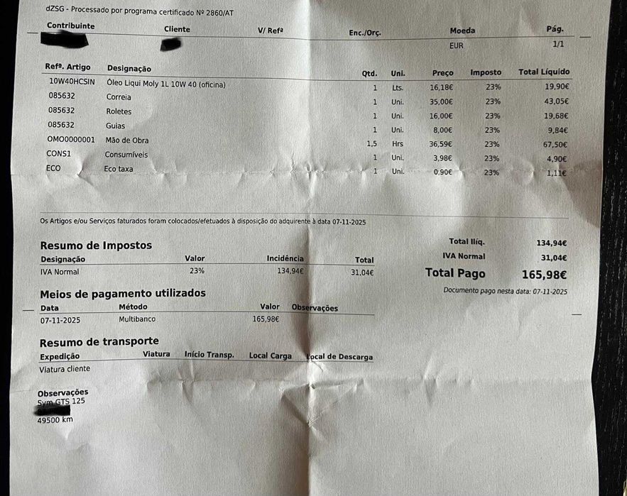 Scooter Sym GTS 125 Revisão feita