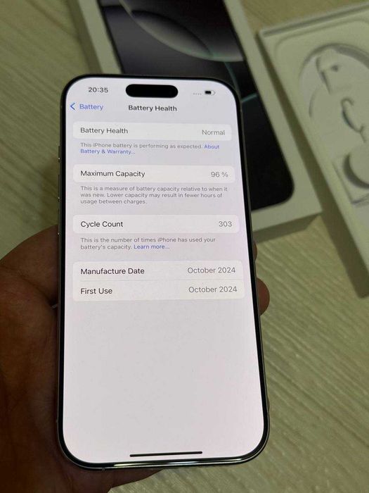 Iphone 16 pro 512 White Sim Батарея 96% 303 цикла  900$