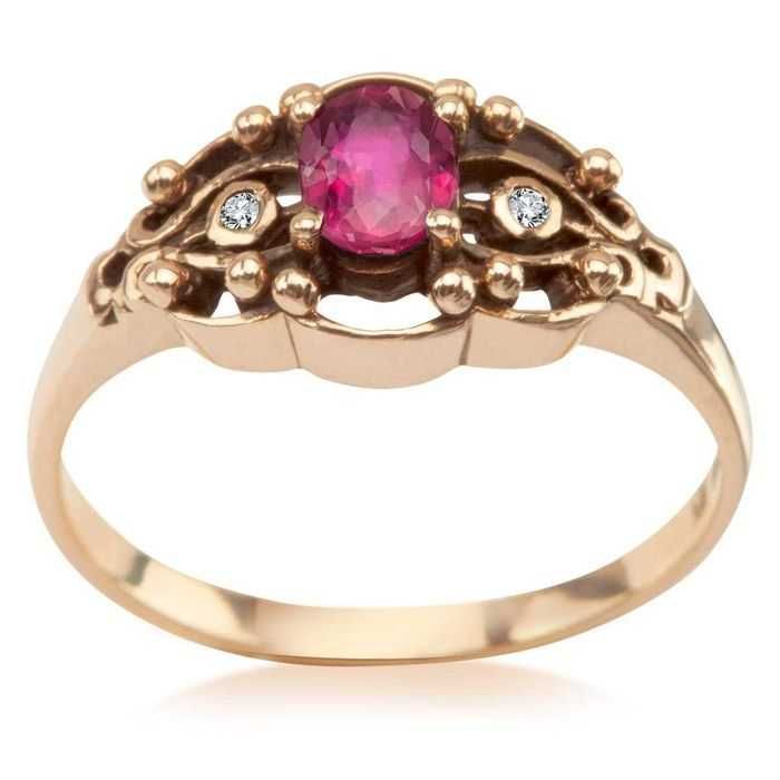 Pierścionek złoty z rubinem i diamentami - Kolekcja Wiktoriańska YES