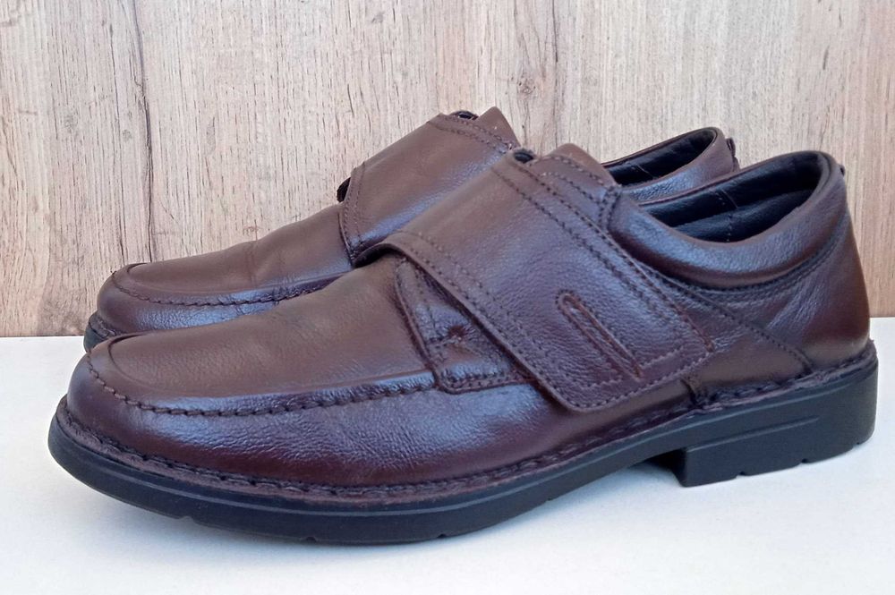 Німецькі шкіряні чоловічі туфлі коричневі на липучках весна осінь р 44