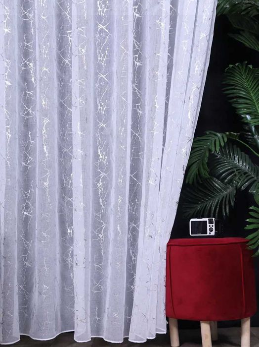 Тюль батист під льон з малюнком Geometria золото або срібло, на відріз