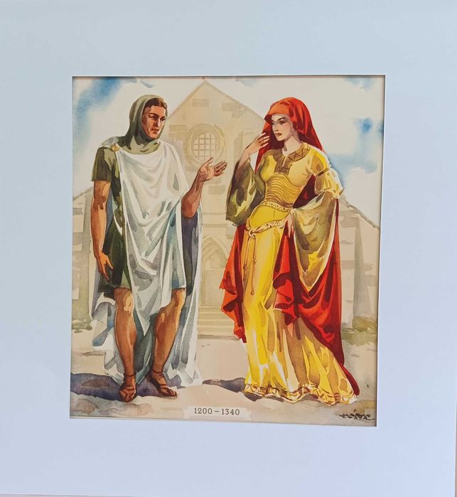 8 litos de aguarelas assinadas por Mário Costa ( Anos 50 do Séc. XX).