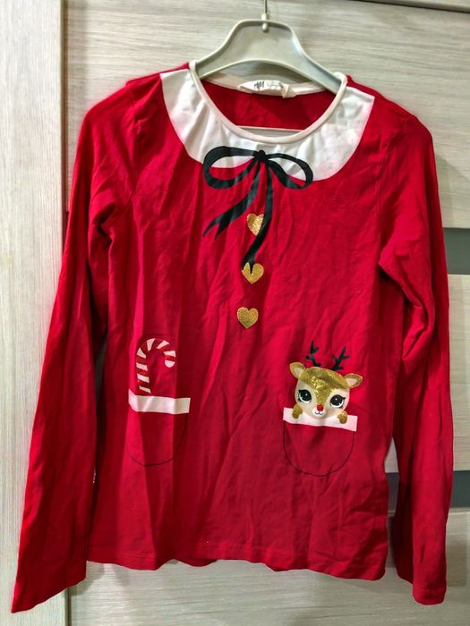 Bluzka H&M świąteczna czerwona bawełna Mikołajki święta 134/140