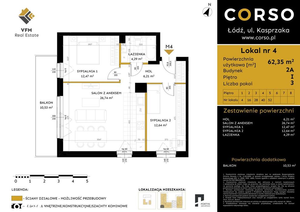 3-pokojowe mieszkanie 62m2 + balkon