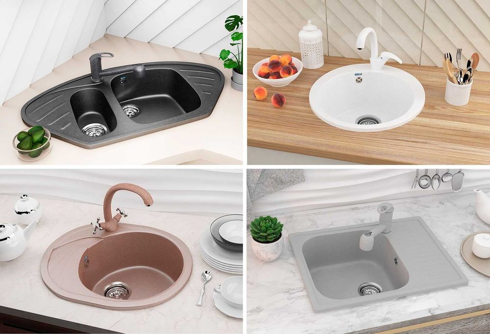 Гранитные мойки VERONA со склада Смесители в цвет и сифоны