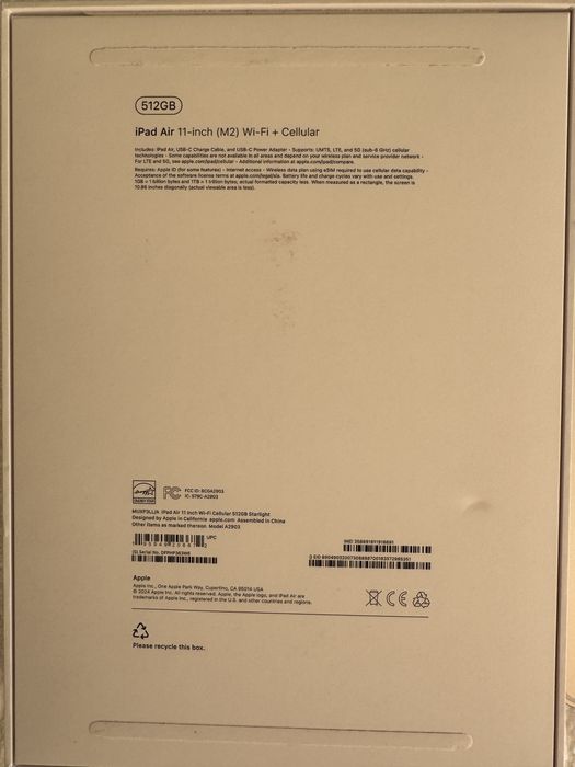 iPad Air 11 дюймів екран, M2 процесор, 512Gb, Wi-Fi+ 4G LTE, Starlight