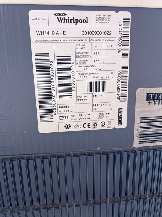 Arca frigorífica Whirlpool A+