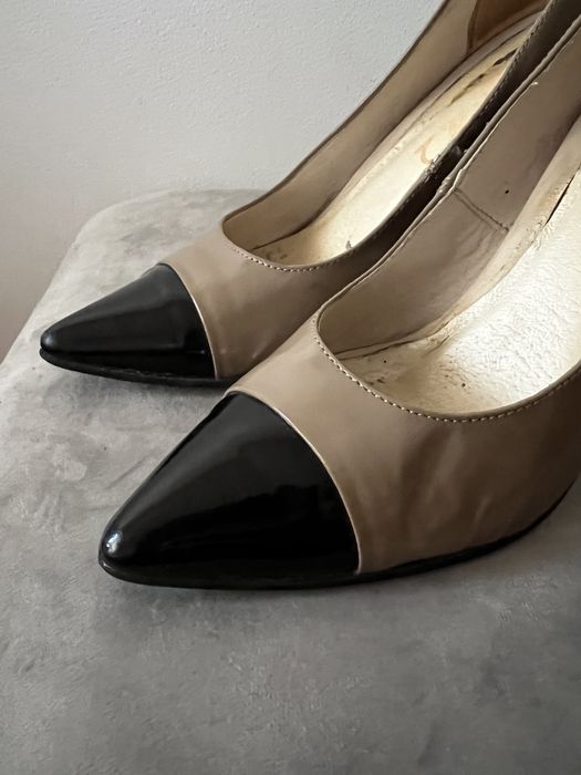 Czarno beżowe skórzane szpilki DSStudio roz. 39