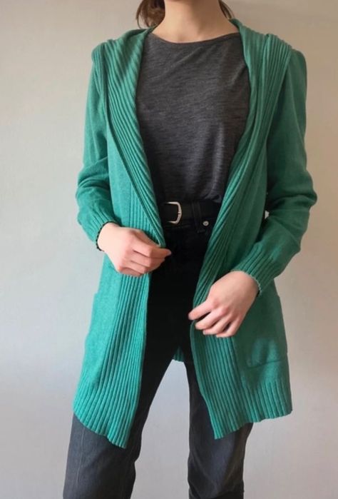 Zielony kardigan sweter z kapturem