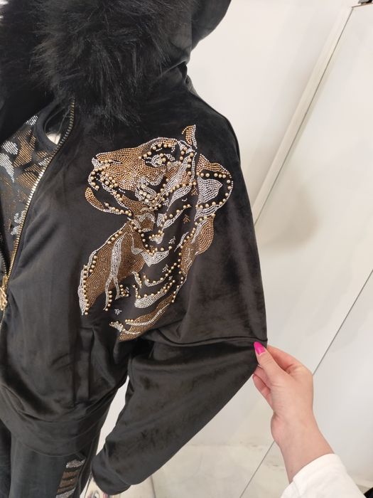 Komplet damski bluza z futerkiem + top + spodnie | efekt WOW