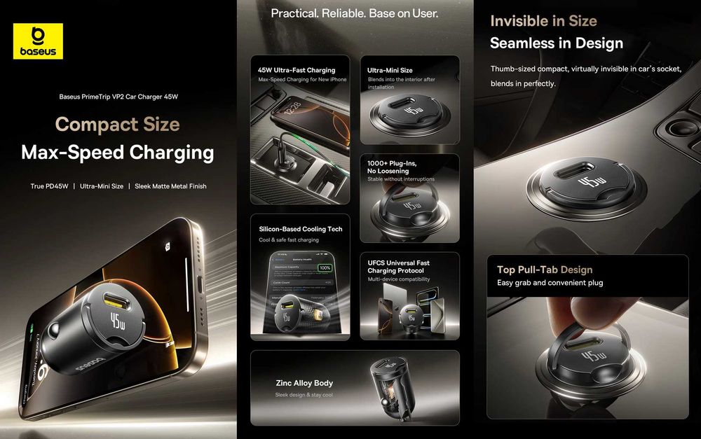 Автомобільні зарядні BASEUS Circular 30W A+C / PrimeTrip VP2 45W 1C