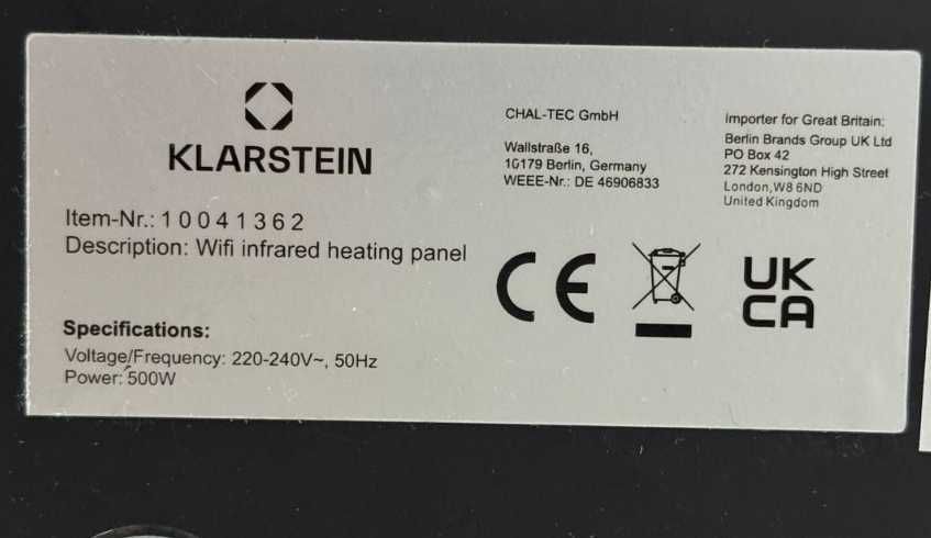 Інфрачервоний обігрівач обогреватеь KLARSTEIN Wonderwall Air Art