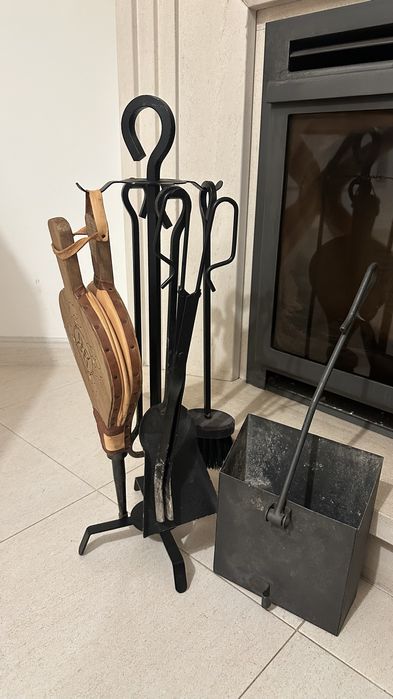 Conjunto completo de acessorios para lareira + foles + caixa para cinz