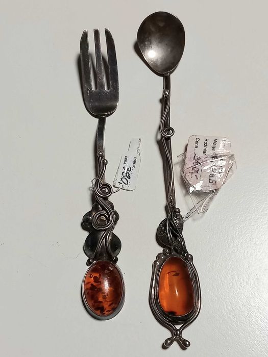 Łyzeczka + widelczyk srebro