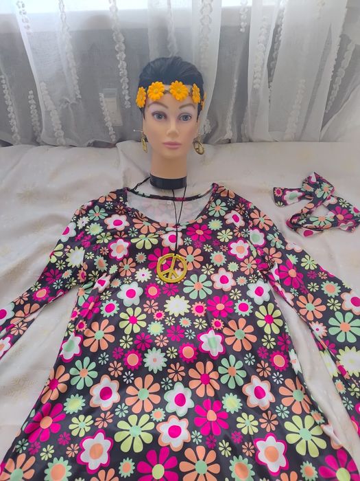 Strój przebranie hippie hipis hipiska lata 60/70 pięć części roz XL