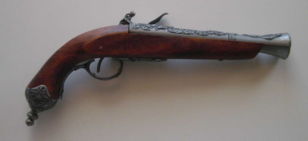 Réplica de pistola, bacamarte inglês, do Séc. XVIII - Peça decorativa