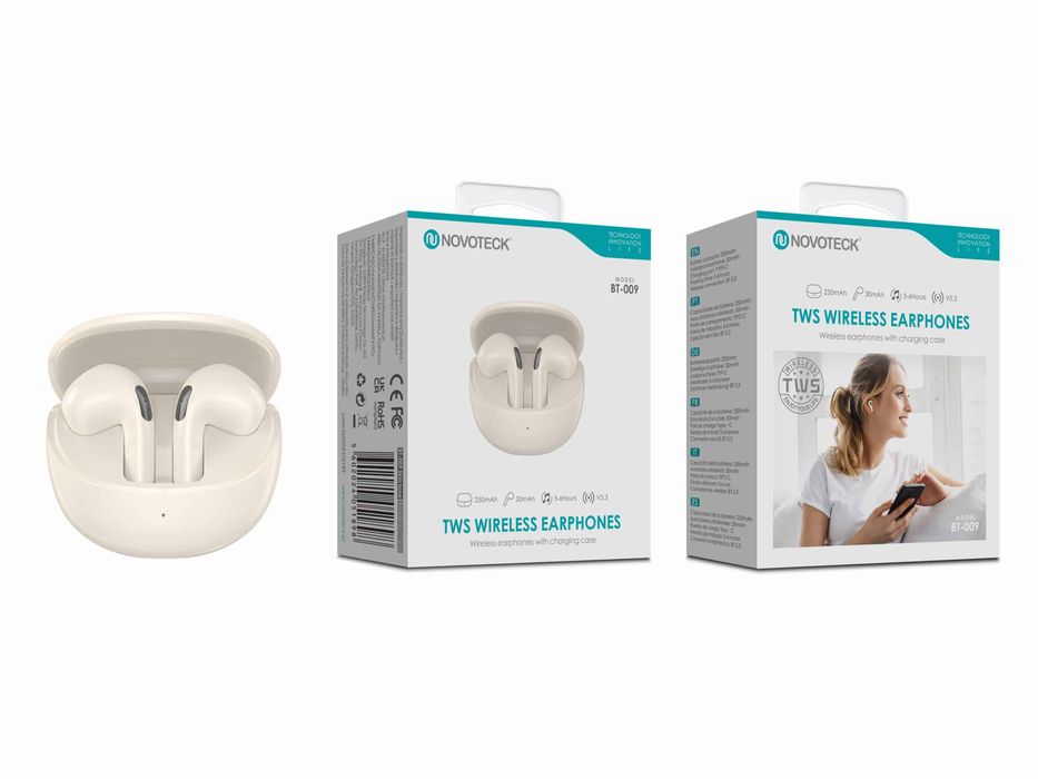 Auriculares Bluetooth TWS Beje BT-009 Estojo de Carregamento, Design E