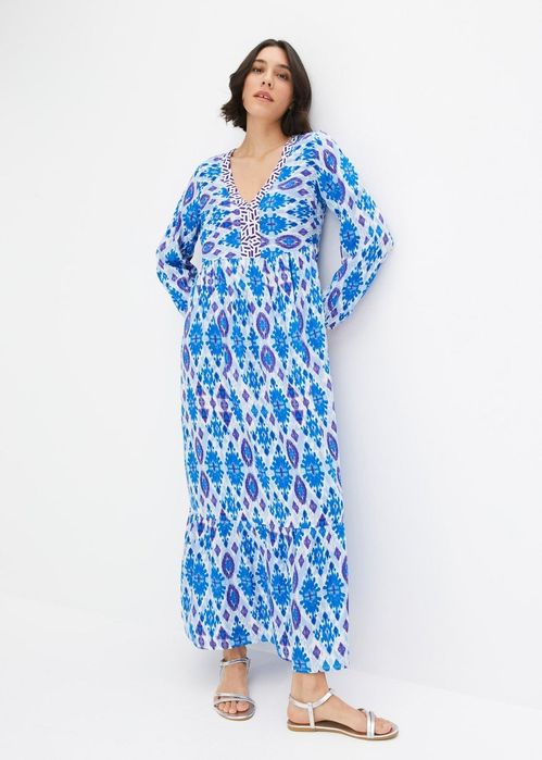 B.P.C długa sukienka wiskozowa niebieska we wzory 36.